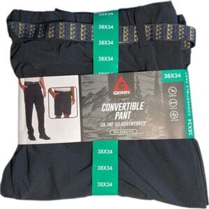 GERRY Mens Convertible Commuter Pants Relaxed Fit Black 38 x 34 New with Tags!‎